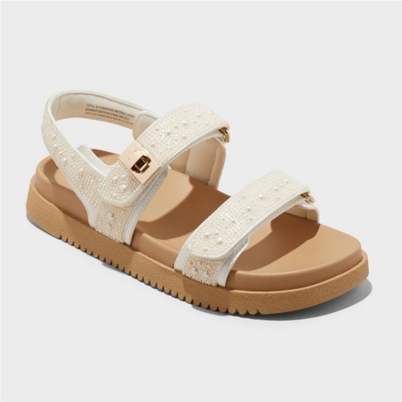 Jonie Footbed Sandals A New Day Ivory Hook and Loop Closure, Contoured Footbed - Picture 1 of 10